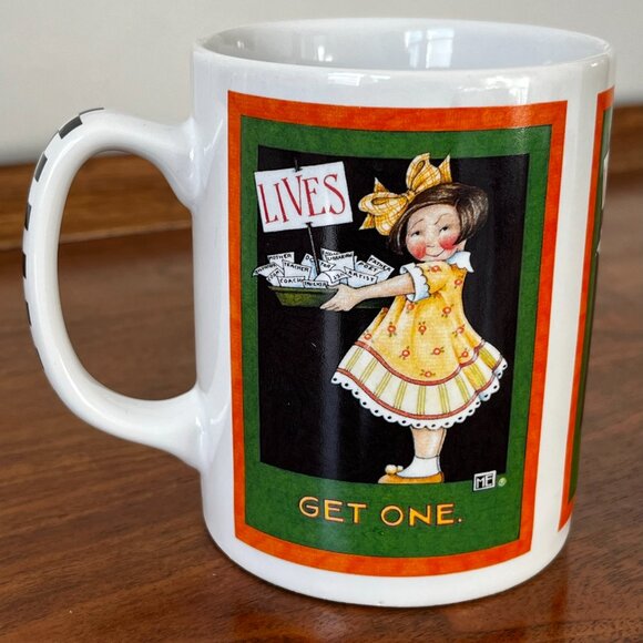 2 Mary Engelbreit Mugs "Queen of Everything" & "Lives Get One" Checkered Handles - Picture 8 of 15